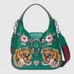 Gucci Emerald Green Tiger Embroidered Small Dionysus Hobo Bag