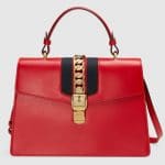 Gucci Hibiscus Red Smooth Leather Sylvie Top Handle Bag