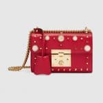 Gucci Hibiscus Red Studded Small Padlock Shoulder Bag