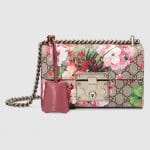 Gucci Pink Blooms Print GG Supreme Small Padlock Shoulder Bag