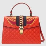 Gucci Red Flame Sylvie Gucci Signature Top Handle Bag