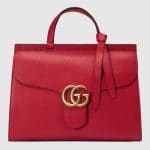 Gucci Red Leather GG Marmont Medium Top Handle Bag