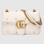 Gucci White Studded Matelasse GG Marmont Medium Flap Bag