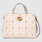 Gucci White Studded Matelasse GG Marmont Medium Top Handle Bag