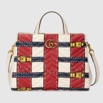 Gucci White/Red/Blue Trompe L'oeil Print GG Marmont Small Top Handle Bag