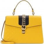 Gucci Yellow/Black Sylvie Gucci Signature Top Handle Bag