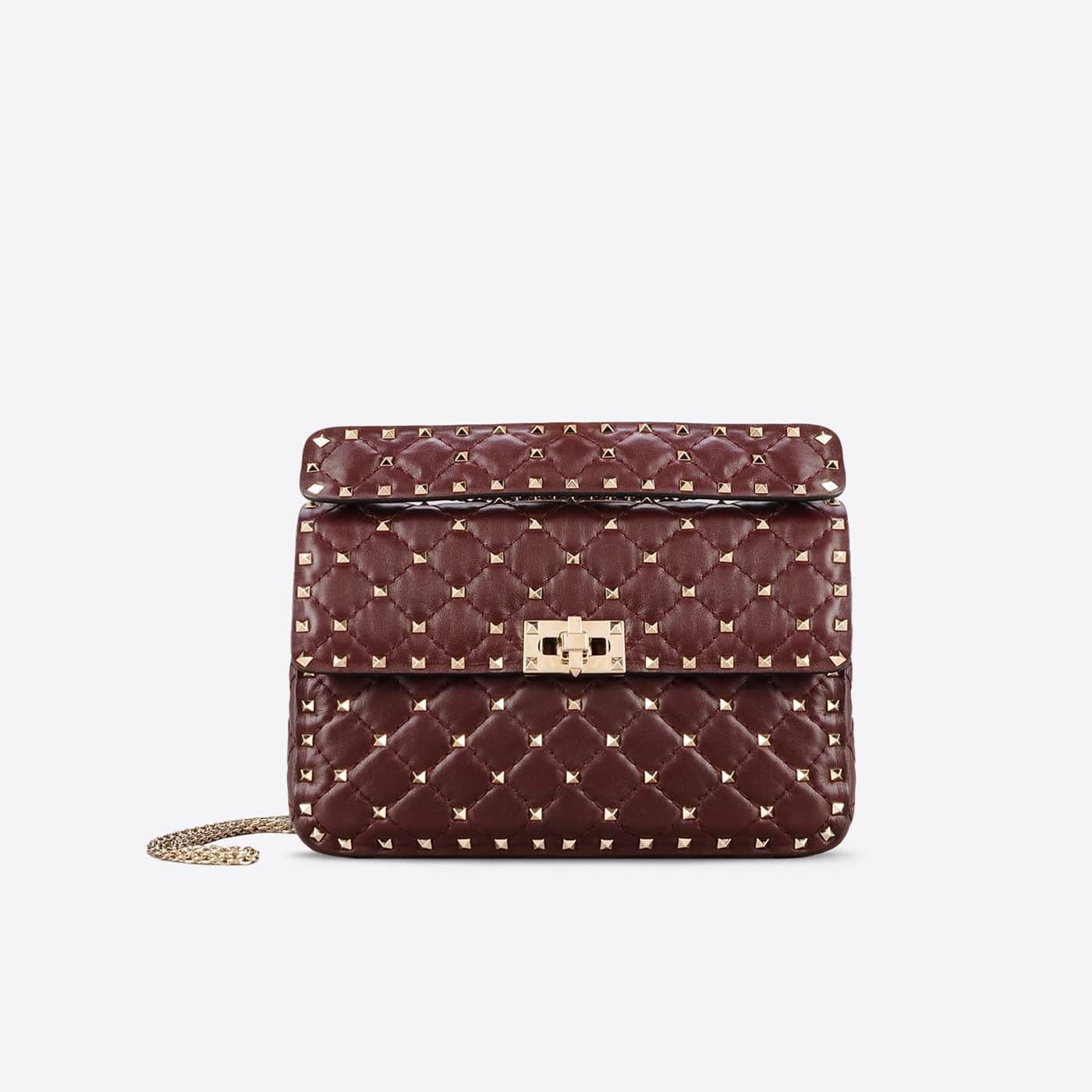 Valentino Burgundy Velvet Rockstud Spike Medium Shoulder Bag