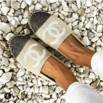 Chanel Beige/Black Linen with Sequins Espadrilles