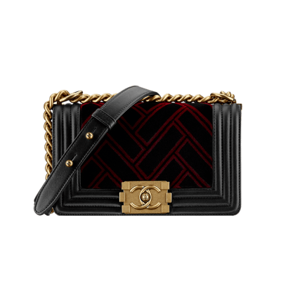 Chanel Velvet/Calfskin Boy Chanel Flap Small Bag