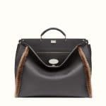 Fendi Black Roman Leather with Brown Fur Trim Peekaboo Bag