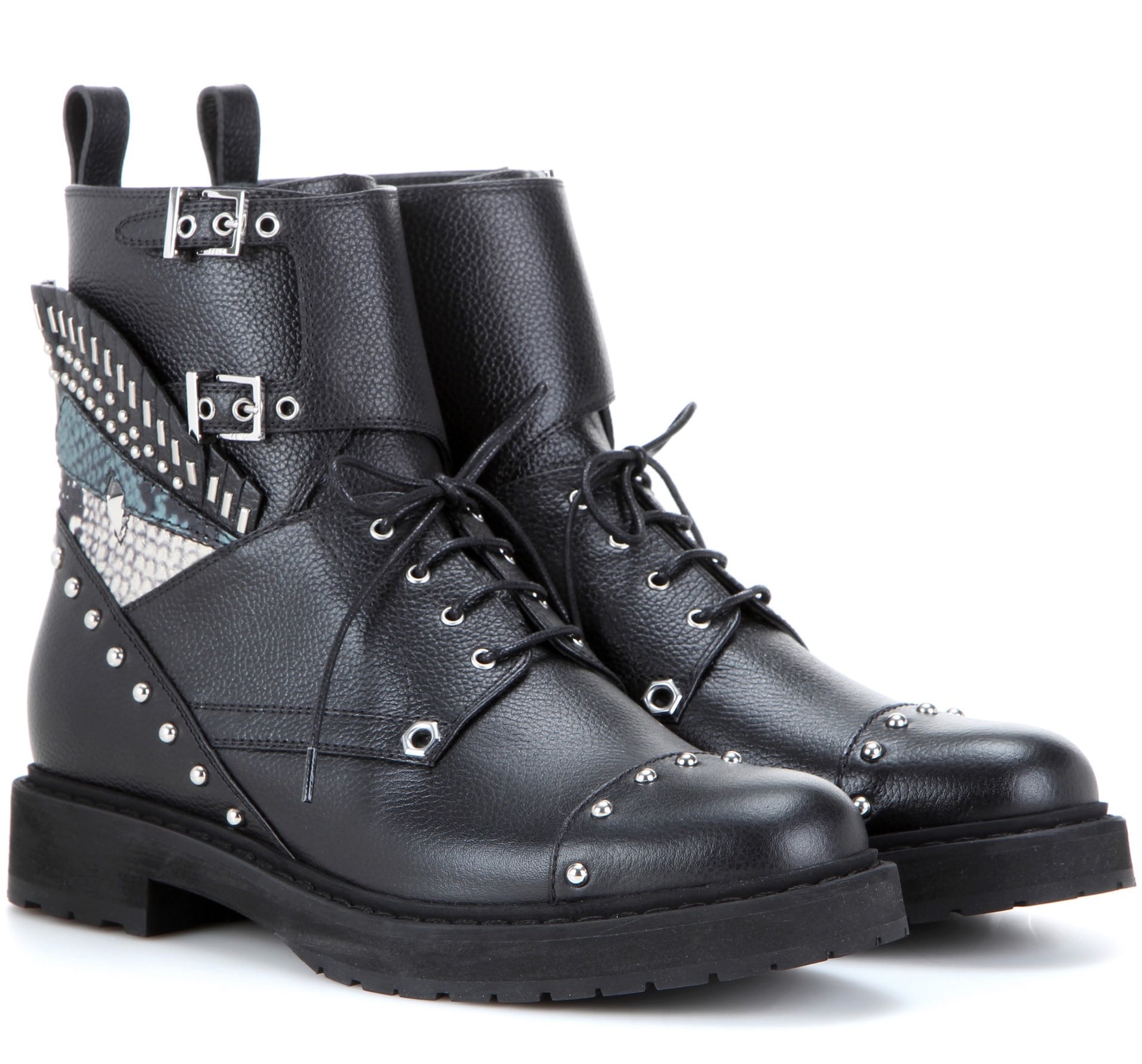 Fendi Embellished Leather Combat Boots