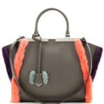 Fendi Grey Leather with Coral/Violet Fur Trim 3Jours Small Bag