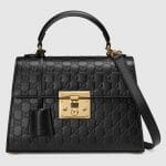 Gucci Black Signature Padlock Small Flap Top Handle Bag