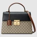 Gucci Black and Brown Leather with GG Supreme Padlock Medium Top Handle Bag