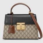 Gucci Black/Brown GG Supreme Padlock Small Top Handle Bag