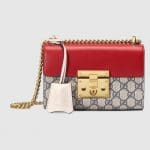 Gucci Hibiscus Red Leather GG Supreme Padlock Small Shoulder Bag