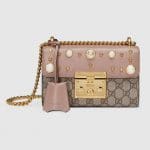 Gucci Nude Leather Studded GG Supreme Padlock Small Shoulder Bag