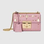 Gucci Pink Leather Studded Padlock Small Shoulder Bag