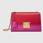 Gucci Pink and Hibiscus Red Leather Padlock Medium Bag