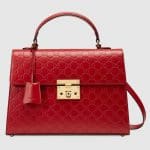Gucci Red Signature Padlock Medium Flap Top Handle Bag
