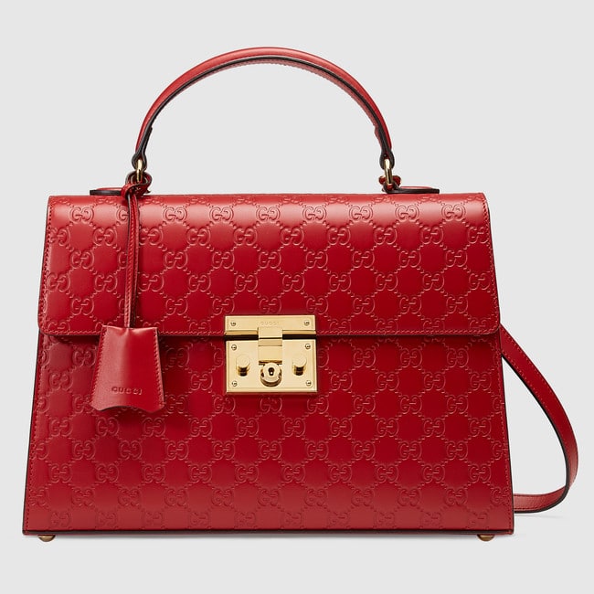 Gucci Signature Padlock Leather Top Handle Shoulder Bag