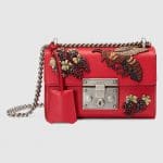 Gucci Red Strawberry and Bee Embroidered Padlock Small Shoulder Bag