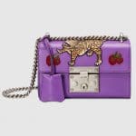 Gucci Violet Tiger and Strawberry Embroidered Padlock Small Shoulder Bag