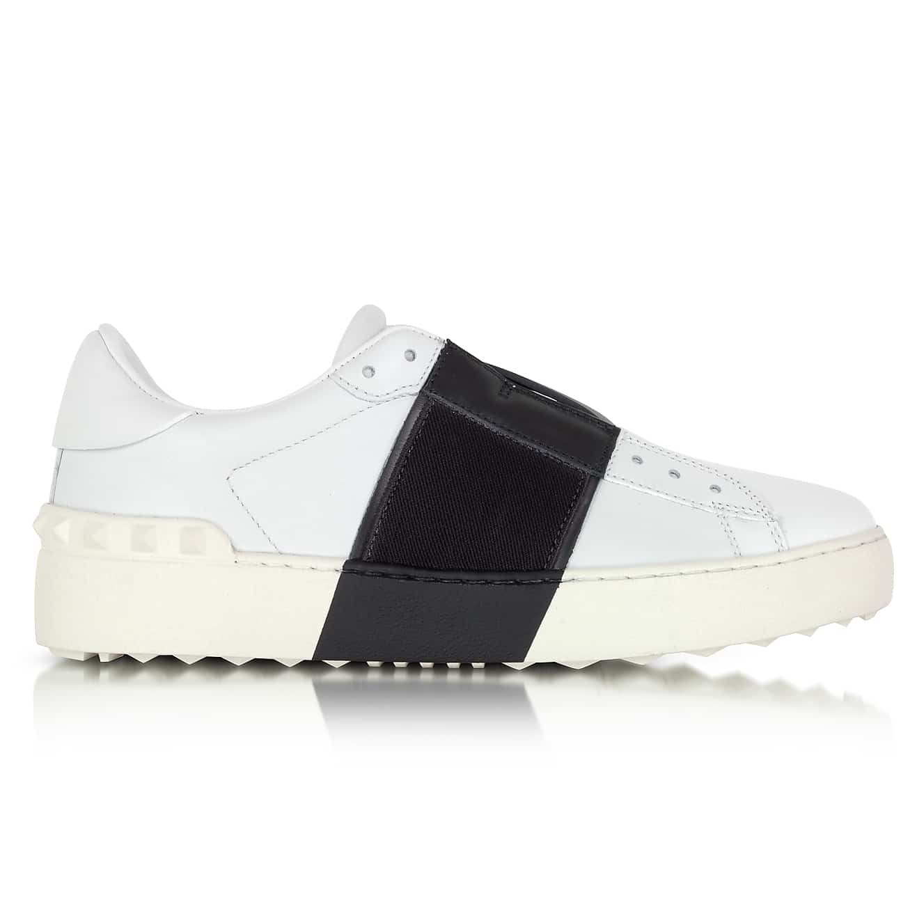 Valentino White and Black Leather Elastic Band Sneaker