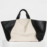 Celine White/Black Smooth Calfskin/Textile Canvas Tote Bag