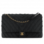 Chanel Black Canvas Patchwork Chevron Flap Bag