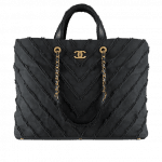 Chanel Black Canvas Patchwork Chevron Large Shopping Bag