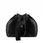 Chanel Black Goatskin/Suede Large Drawstring Bag