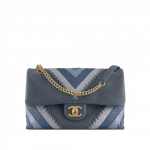 Chanel Blue Iridescent Calfskin/Python Patchwork Chevron Jumbo Flap Bag