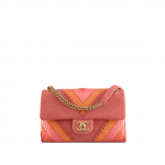 Chanel Coral Iridescent Calfskin/Python Patchwork Chevron Small Flap Bag