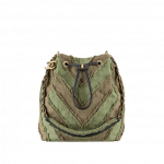 Chanel Khaki Canvas Patchwork Chevron Drawstring Bag