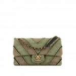 Chanel Khaki Canvas Patchwork Chevron Medium Flap Bag