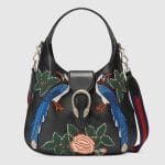 Gucci Black Bird Embroidered Dionysus Hobo Bag