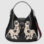 Gucci Black Dog Embroidered Dionysus Hobo Bag