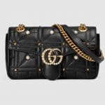 Gucci Black Studded GG Marmont Matelasse Small Flap Bag