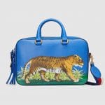 Gucci Blue Tiger Print Large Top Handle Bag