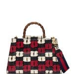 Gucci Blue/White/Red Snake Print Nymphea Medium Bamboo-Handle Tote Bag