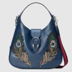 Gucci Dark Blue Peacock Embroidered Dionysus Hobo Bag