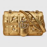 Gucci Gold Studded GG Marmont Matelasse Mini Flap Bag