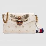 Gucci White Bee Detail and Pearl Studded Broadway Leather Clutch Bag