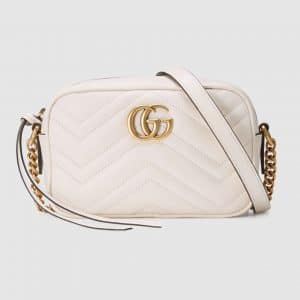 Gucci White GG Marmont Matelasse Mini Chain Shoulder Bag