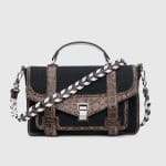 Proenza Schouler Black Elaphe Snakeskin and Cotton Canvas PS1+ Medium Bag