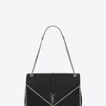 Saint Laurent Black/Dove White Mixed Matelasse Large Monogram Satchel Bag