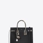 Saint Laurent Black/Ivory/Silver Leather and Python Skin Small Sac De Jour Bag