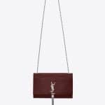 Saint Laurent Dark Red Crocodile Embossed Medium Kate Monogram Tassel Satchel Bag