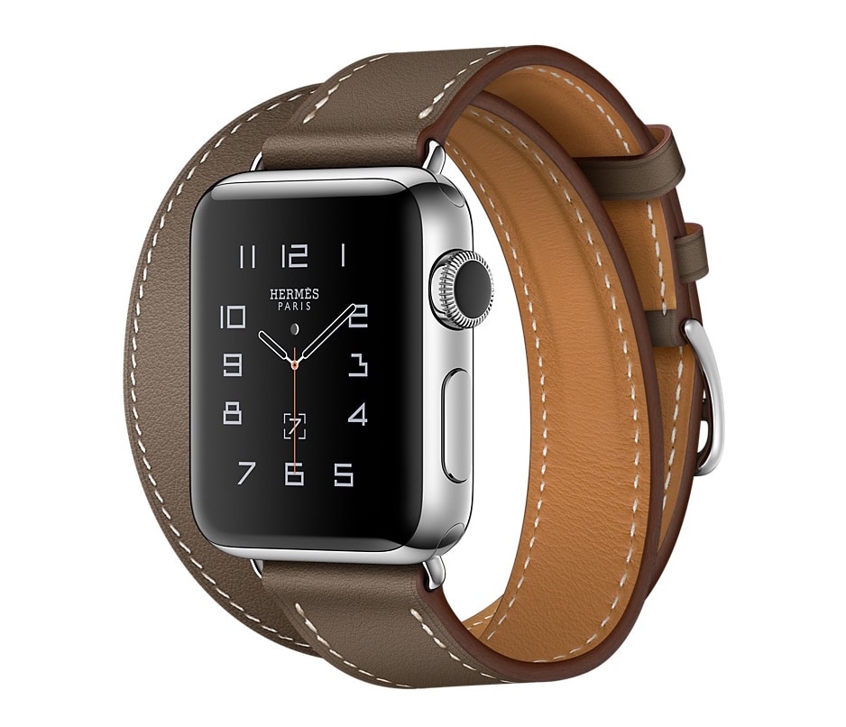 Apple Watch Hermès Stainless Steel Case with Etoupe Swift Leather Double Tour